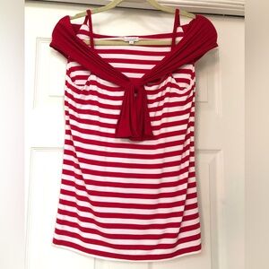 Solar Brand Stripe Off-Shoulder Tie-front Top Blouse